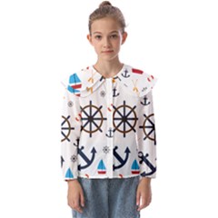 Marine Nautical Seamless Lifebuoy Anchor Pattern Kids  Peter Pan Collar Blouse