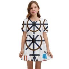 Marine Nautical Seamless Lifebuoy Anchor Pattern Kids  Short Sleeve Dolly Dress