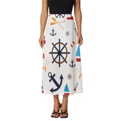 Marine Nautical Seamless Lifebuoy Anchor Pattern Classic Midi Chiffon Skirt by Jancukart