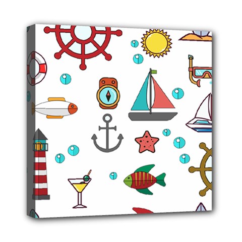 Marine Nautical Seamless Pattern Art Mini Canvas 8  X 8  (stretched)