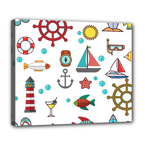 Marine Nautical Seamless Pattern Art Deluxe Canvas 24  X 20  (stretched)