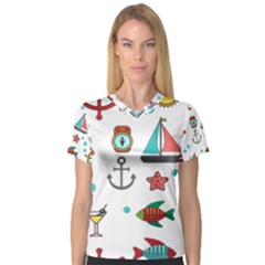 Marine Nautical Seamless Pattern Art V-neck Sport Mesh Tee