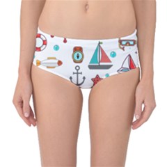 Marine Nautical Seamless Pattern Art Mid-waist Bikini Bottoms