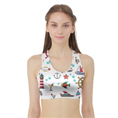 Marine Nautical Seamless Pattern Art Sports Bra With Border