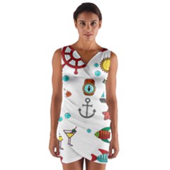 Marine Nautical Seamless Pattern Art Wrap Front Bodycon Dress by Jancukart