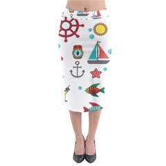 Marine Nautical Seamless Pattern Art Midi Pencil Skirt