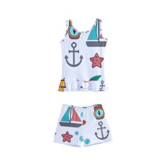 Marine Nautical Seamless Pattern Art Kids  Boyleg Swimsuit