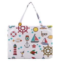 Marine Nautical Seamless Pattern Art Zipper Medium Tote Bag