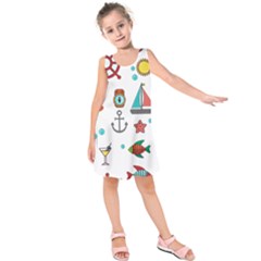 Marine Nautical Seamless Pattern Art Kids  Sleeveless Dress by Jancukart