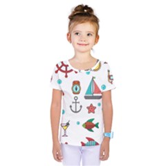 Marine Nautical Seamless Pattern Art Kids  One Piece Tee