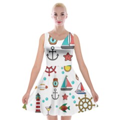 Marine Nautical Seamless Pattern Art Velvet Skater Dress