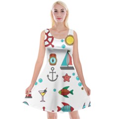 Marine Nautical Seamless Pattern Art Reversible Velvet Sleeveless Dress