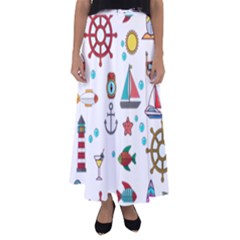 Marine Nautical Seamless Pattern Art Flared Maxi Skirt