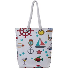 Marine Nautical Seamless Pattern Art Full Print Rope Handle Tote (small) by Jancukart