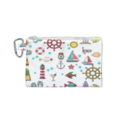 Marine Nautical Seamless Pattern Art Canvas Cosmetic Bag (small)