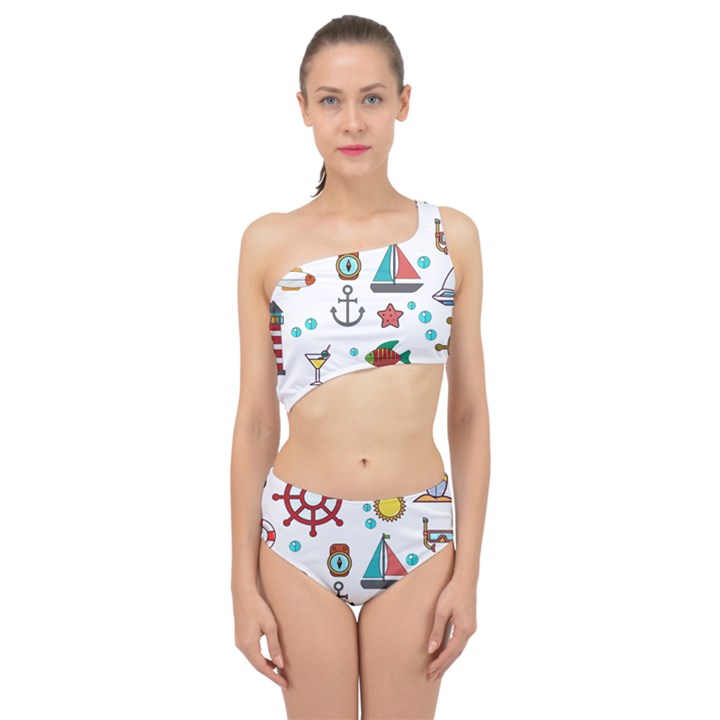 Marine Nautical Seamless Pattern Art Spliced Up Two Piece Swimsuit