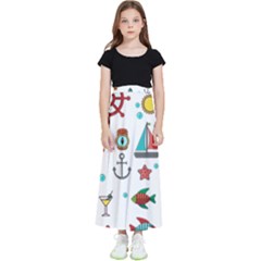 Marine Nautical Seamless Pattern Art Kids  Flared Maxi Skirt by Jancukart