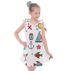 Marine Nautical Seamless Pattern Art Kids  Tie Up Tunic Dress by Jancukart