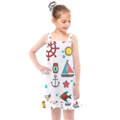 Marine Nautical Seamless Pattern Art Kids  Overall Dress by Jancukart