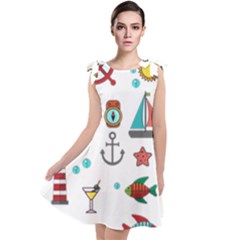 Marine Nautical Seamless Pattern Art Tie Up Tunic Dress