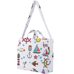 Marine Nautical Seamless Pattern Art Square Shoulder Tote Bag