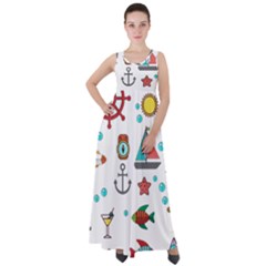 Marine Nautical Seamless Pattern Art Empire Waist Velour Maxi Dress