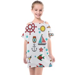 Marine Nautical Seamless Pattern Art Kids  One Piece Chiffon Dress by Jancukart