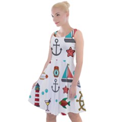 Marine Nautical Seamless Pattern Art Knee Length Skater Dress