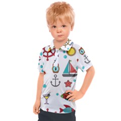 Marine Nautical Seamless Pattern Art Kids  Polo Tee