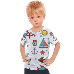 Marine Nautical Seamless Pattern Art Kids  Sports Tee