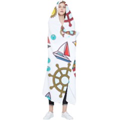 Marine Nautical Seamless Pattern Art Wearable Blanket