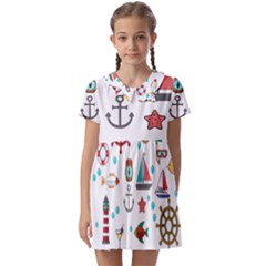 Marine Nautical Seamless Pattern Art Kids  Asymmetric Collar Dress by Jancukart