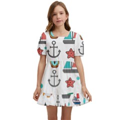 Marine Nautical Seamless Pattern Art Kids  Short Sleeve Dolly Dress by Jancukart