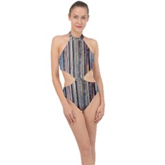 Vintage Vinyl Records Collection Halter Side Cut Swimsuit