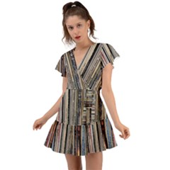 Vintage Vinyl Records Collection Flutter Sleeve Wrap Dress