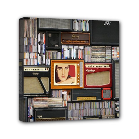 Vinyl Music Retro Studio Room Mini Canvas 6  X 6  (stretched)