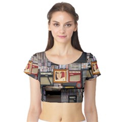 Vinyl Music Retro Studio Room Short Sleeve Crop Top