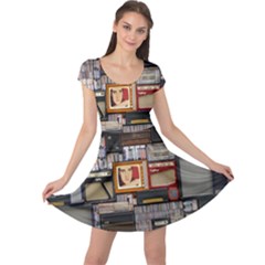 Vinyl Music Retro Studio Room Cap Sleeve Dress