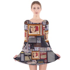 Vinyl Music Retro Studio Room Long Sleeve Velvet Skater Dress