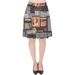 Vinyl Music Retro Studio Room Velvet High Waist Skirt