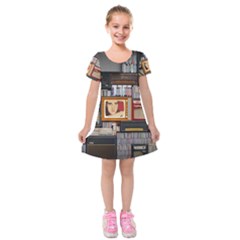 Vinyl Music Retro Studio Room Kids  Short Sleeve Velvet Dress