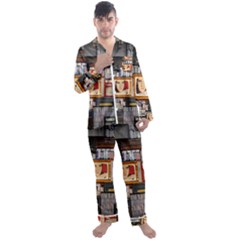 Vinyl Music Retro Studio Room Men s Long Sleeve Satin Pajamas Set