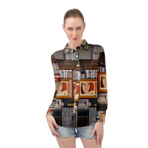 Vinyl Music Retro Studio Room Long Sleeve Chiffon Shirt by Jancukart