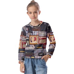 Vinyl Music Retro Studio Room Kids  Long Sleeve Tee With Frill 