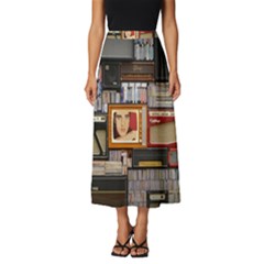 Vinyl Music Retro Studio Room Classic Midi Chiffon Skirt