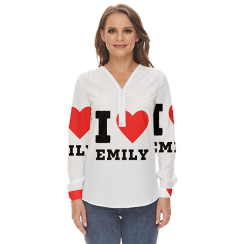 I Love Emily Zip Up Long Sleeve Blouse by ilovewhateva