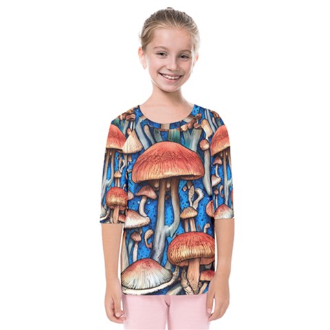 Whimsical Mushroom Kids  Quarter Sleeve Raglan Tee by GardenOfOphir