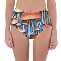 Whimsical Mushroom Reversible High-waist Bikini Bottoms by GardenOfOphir