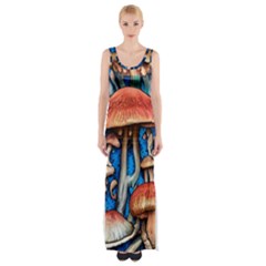 Whimsical Mushroom Thigh Split Maxi Dress by GardenOfOphir