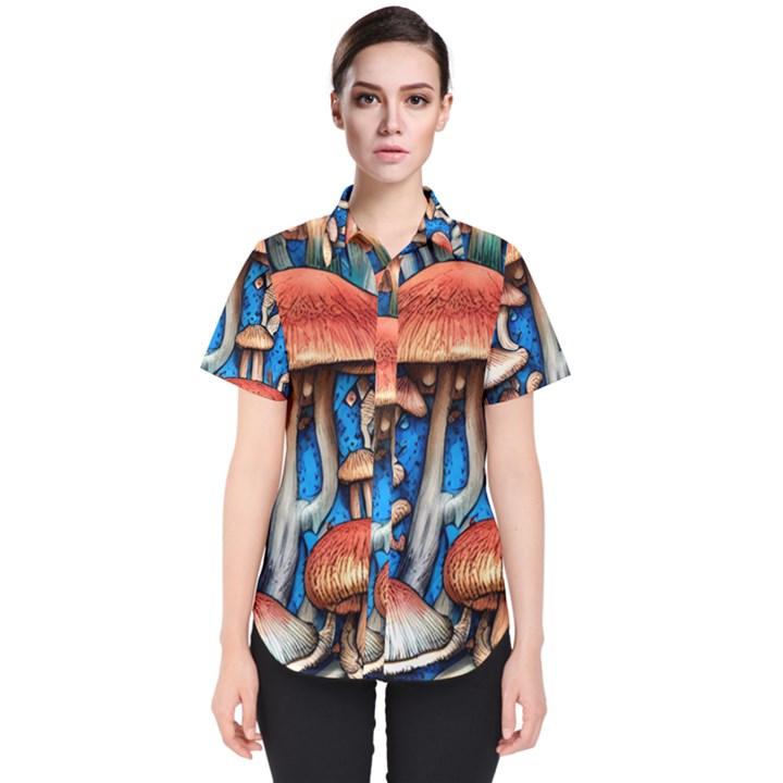 Whimsical Mushroom Women s Short Sleeve Shirt